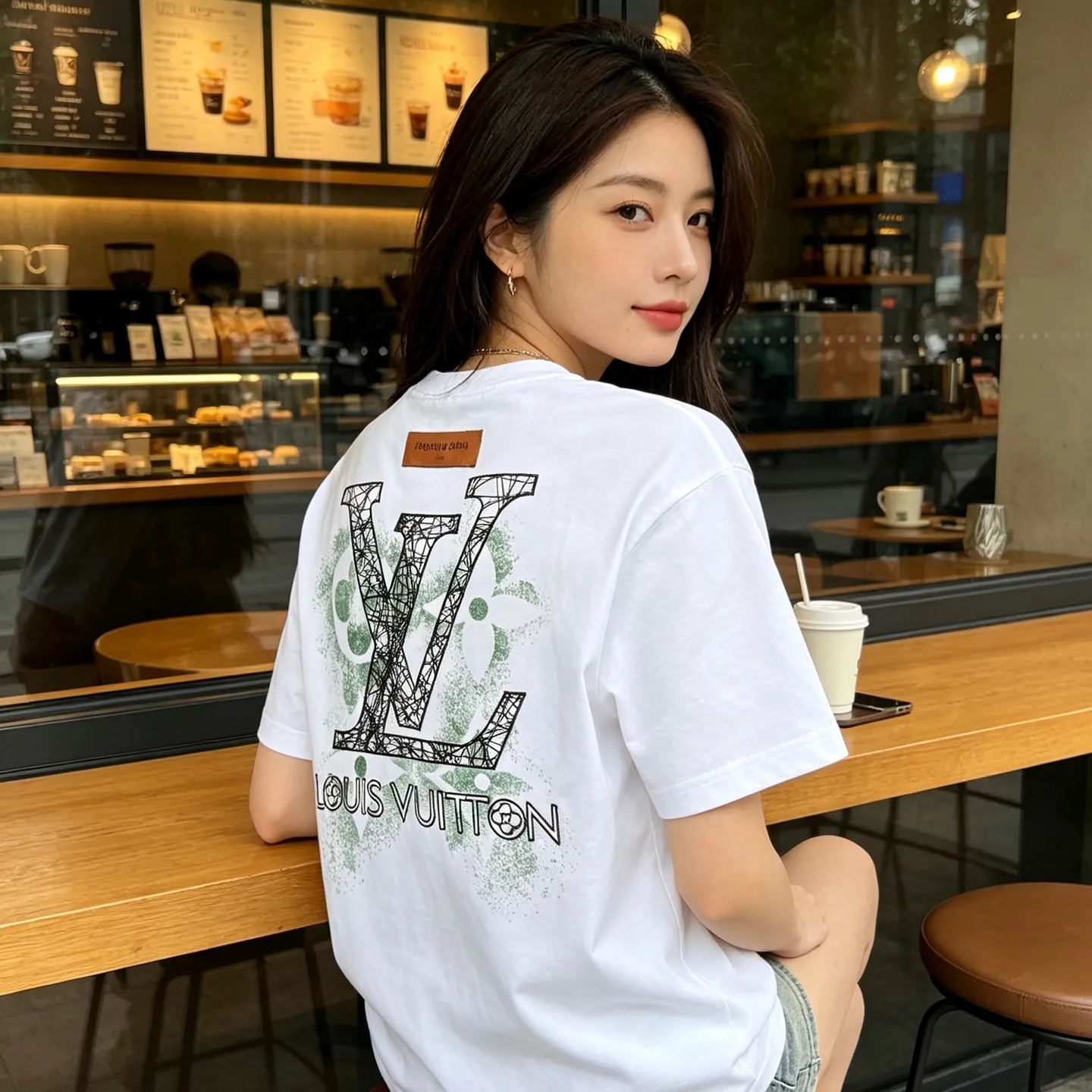 Louis Vuitton/Louis Vuitton inkjet presbyopic line logo embroidered short sleeves